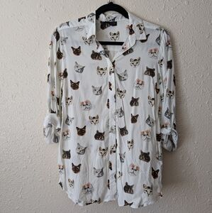 Topshop Cat Button Up Blouse